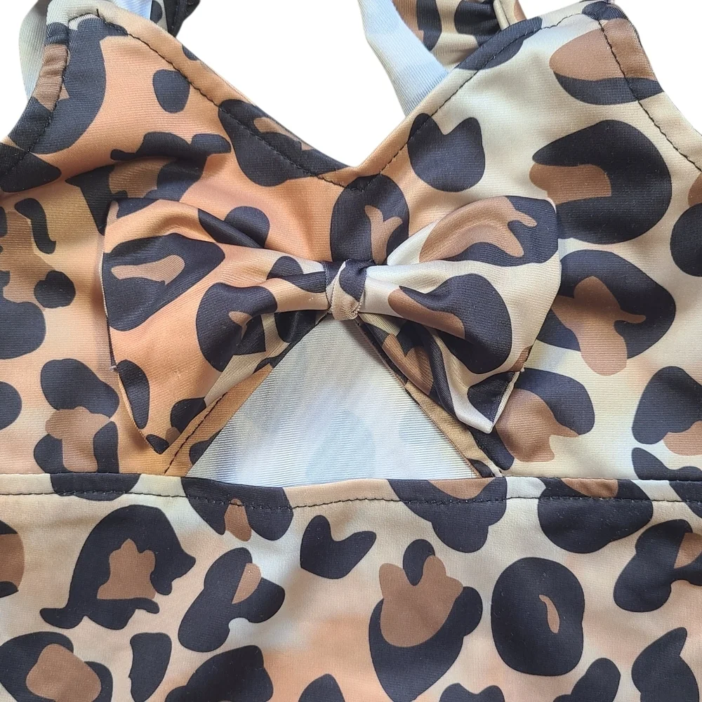 Toddler Leopard One-Piece Swimsuit 2-3Y Ruffle Bow Cutout Bathing Suit